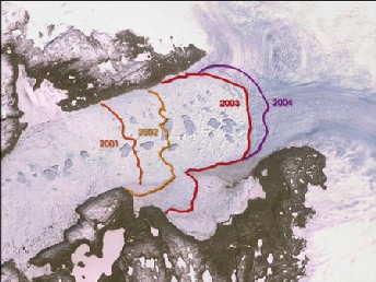 Glacier Jakobshavn Isbrae, Groenland (Source : NASA)