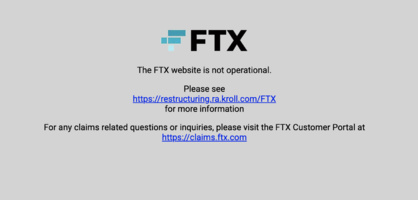 Site de FTX aujourd'hui avec le lien menant au site de réclamations clients